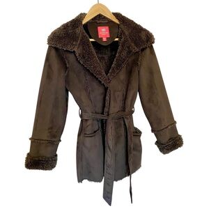 Faded Glory Dark Brown Faux Suede and Fur Jacket